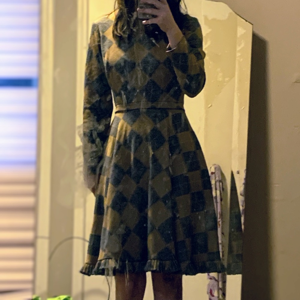 Brown and Gray Vintage 60s/70s plaid wool dress - Picture 5 of 5